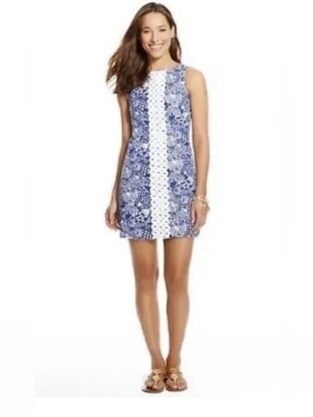 Lilly Pulitzer Blue and White Lace-Trim Shift Dress